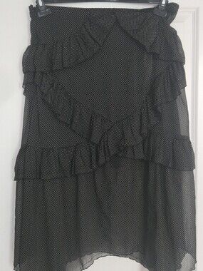 Black Polka Dot Ruffle Midi Asymmetrical SKIRT - Urban Outfitters